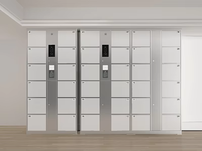 Modern Stainless Steel Storage Lockers With Digital Keypad Locks In Row Of Multiple Units 3d model