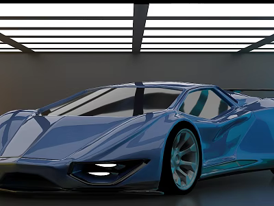 Blue Futuristic Concept Sports Car With Sleek Design In Modern Indoor Space 3d model