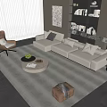 Modern Sofa Coffee Table Combination Leisure Chair Stool Carpet Bookcase Side Table 3d model