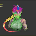 3D Fantasy Female Character With Purple Braided Hair White Top And Lightning Patterns
