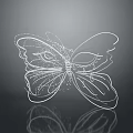 White Line Butterfly Design With Particle Effect On Gray Background And Reflection