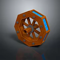 Wooden Octagonal Wheel Structure With Spokes Blue Transparent Panels And Metal Rivets