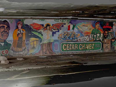 Colorful Cesar Chavez Mural Photo Wall With Historical Figures And Mexican Flag Elements 3d model