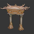 Traditional Architectural Structure With Dragon Motifs Multi Angular Roof And Decorative Columns