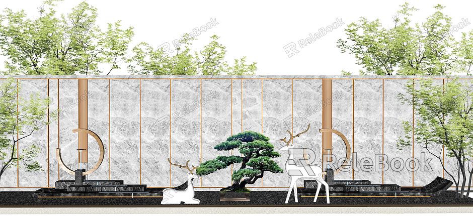 New Chinese style landscape wall, landscape wall, wall, water drop wall, waterscape wall model