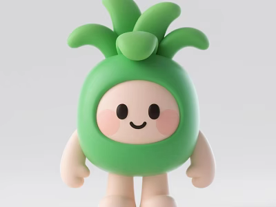 Cute Green Plant Hat Cartoon Decorative Ornament Set With Smiling Face 3d model