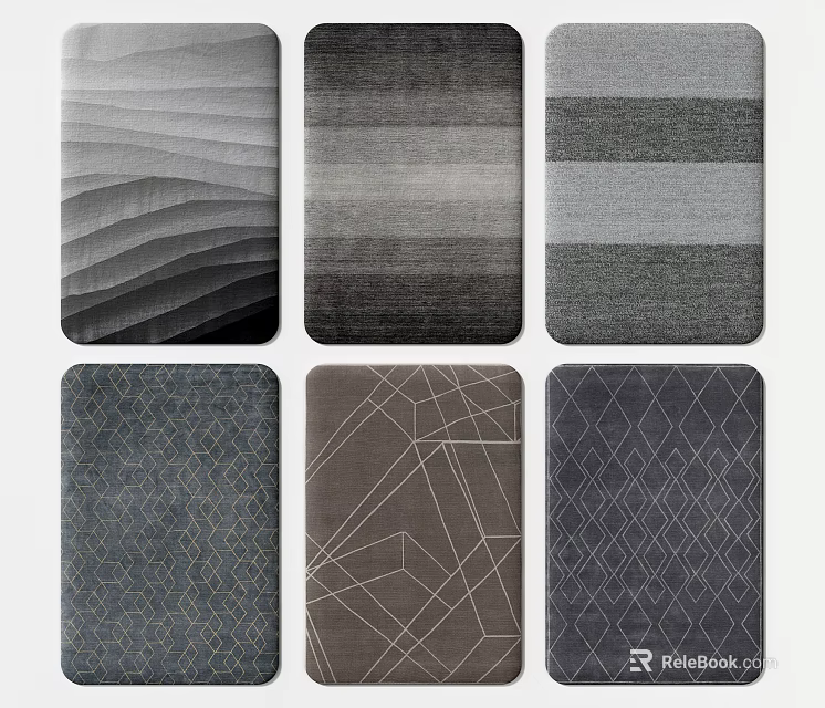 Square Carpets with Various Patterns Geometric Striped Designs in Gray Tones for Modern Home Decor 3d model
