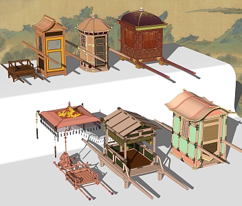 Ancient palanquin and carriage 3d model