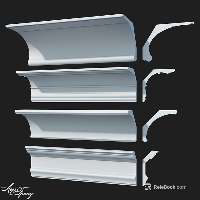 White Architectural Decorative Components Including Cornice Molding And Detailed Profiles 3d model 