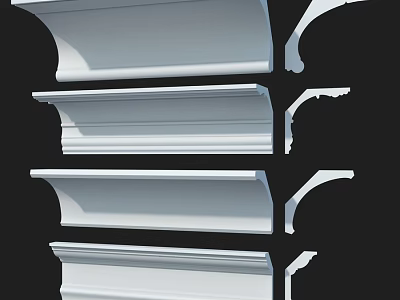 White Architectural Decorative Components Including Cornice Molding And Detailed Profiles 3d model