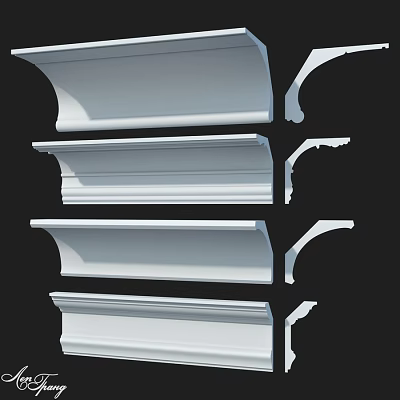 White Architectural Decorative Components Including Cornice Molding And Detailed Profiles 3d model