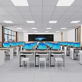 School Bright Modern Computer Classroom With Multiple Computers And White Desks And Chairs 3d model