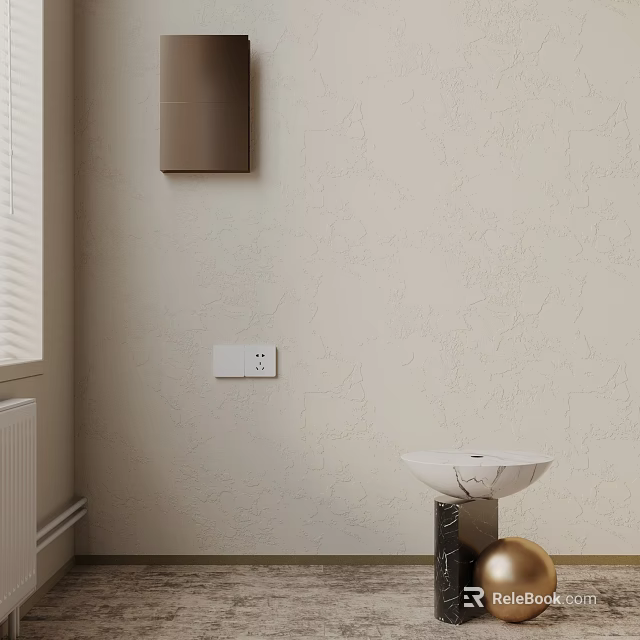 Modern Side Table With Marble Top And Golden Decor On Neutral Textured Wall Near Window 3d model 