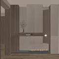 Modern Entrance Hallway Design With Wooden Panels Built in Lighting Storage Cabinets And Fireplace