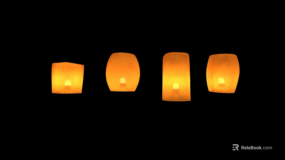 Bright Yellow Sky Lanterns Illuminated Against Black Background 3d model 