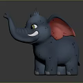 Cute Blue Elephant Doll with Red Ears Green Eyes and Spots in Cartoon Style