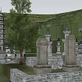Traditional Ancient Pagoda Standing Among Green Trees And Historic Stone Structures