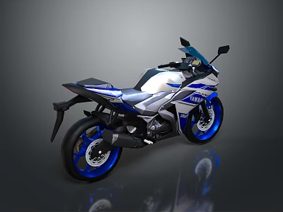 Sporty White And Blue Motorcycle With Blue Alloy Wheels And Sleek Design 3d model