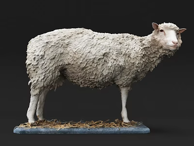 White Reptile Sculpture With Rough Skin Standing On Hay Base Black Background 3d model