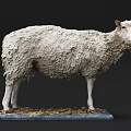 White Reptile Sculpture With Rough Skin Standing On Hay Base Black Background