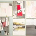 Abstract Paintings Showcasing Various Styles Lines Color Blocks Geometric Designs And Multiple Color Tones
