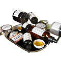 Perfume Cosmetics Collection With Glass Bottles Jars Labeled Liquid On Tray