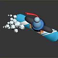 Cartoon Penguin Wearing Blue Hat And Red Scarf Snowboarding On Blue Snowboard With Snow Splashes