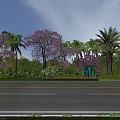 Road Facilities With Scenic Purple Trees Palm Trees And Green Plants Around