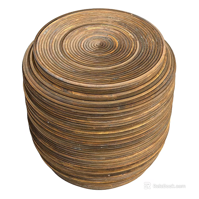 Woven Rattan Side Table With Spiral Texture And Natural Brown Tone Design 3d model 