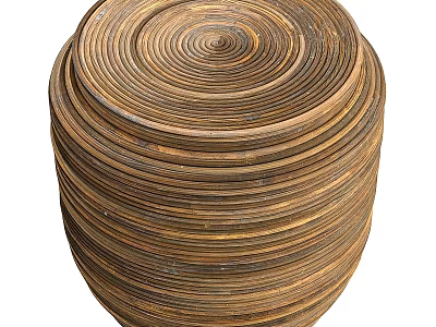 Woven Rattan Side Table With Spiral Texture And Natural Brown Tone Design 3d model