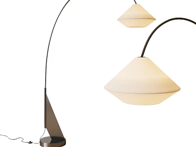 Sleek Modern Floor Lamp With Curved Metal Pole And White Fabric Shade 3d model