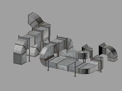 Industrial Metal Ductwork Components 3D Model With Various Shapes And Structures 3d model