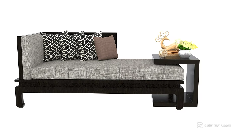 Stylish Chaise Lounge With Geometric Pillows And Side Table Decorative Items 3d model