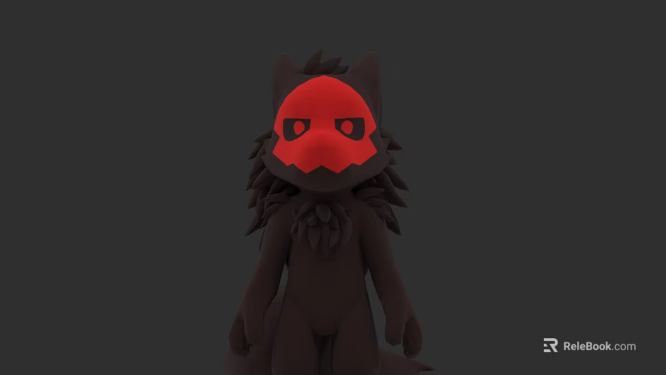 3D Model of Black Creature with Red Face Spiky Ears and Furry Mane 3d model 