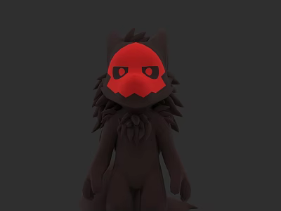 3D Model of Black Creature with Red Face Spiky Ears and Furry Mane 3d model