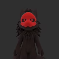 3D Model of Black Creature with Red Face Spiky Ears and Furry Mane