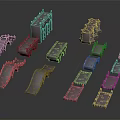 Gray Tabletop Scenery Model Components Including Steps Platforms And Bridges