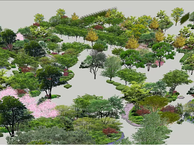Diverse Arbor Trees In Lush Garden Landscape With Colorful Foliage And Pathways 3d model