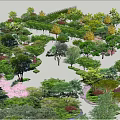 Diverse Arbor Trees In Lush Garden Landscape With Colorful Foliage And Pathways
