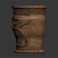 Unique Handcrafted Wooden Decorative Ornament Set With Totem Facial Carvings And Geometric Patterns