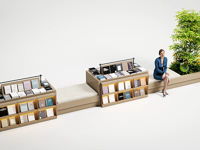 Modern Bookcase Design With Open Shelves Displaying Books And Green Plant 3d model