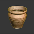 Handcrafted Rustic Terracotta Pot With Striped Design And Smooth Rim