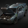 Old Rusty Car With Open Hood And Doors Showing Worn Engine And Weathered Exterior