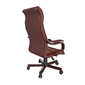Brown Leather High Back Office Chair with Wooden Armrests and Five Star Caster Base