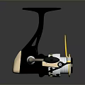 Black Fishing Reel With Yellow Line Guide And Silver Components Handle