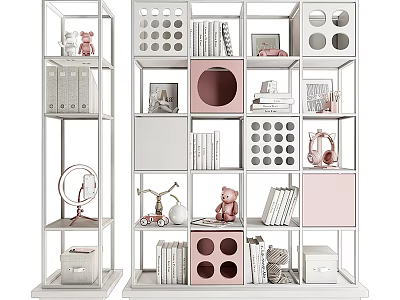 Modern Storage Shelving Unit With White Pink Compartments Books Decor And Toys For Home Organization 3d model