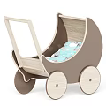 Electric Toy Wooden Baby Stroller Featuring Blue Cushion With Animal And Cloud Patterns For Toddlers