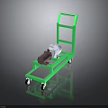 Green Metal Equipment Cart With Wheels And Top Mounted Mechanical Apparatus