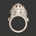 Elegant Silver Decorative Ring With Red Accents And White Bead Details