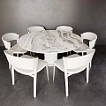 Modern Round Marble Dining Table With Six White Chairs For Contemporary Dining Room Space 3d model